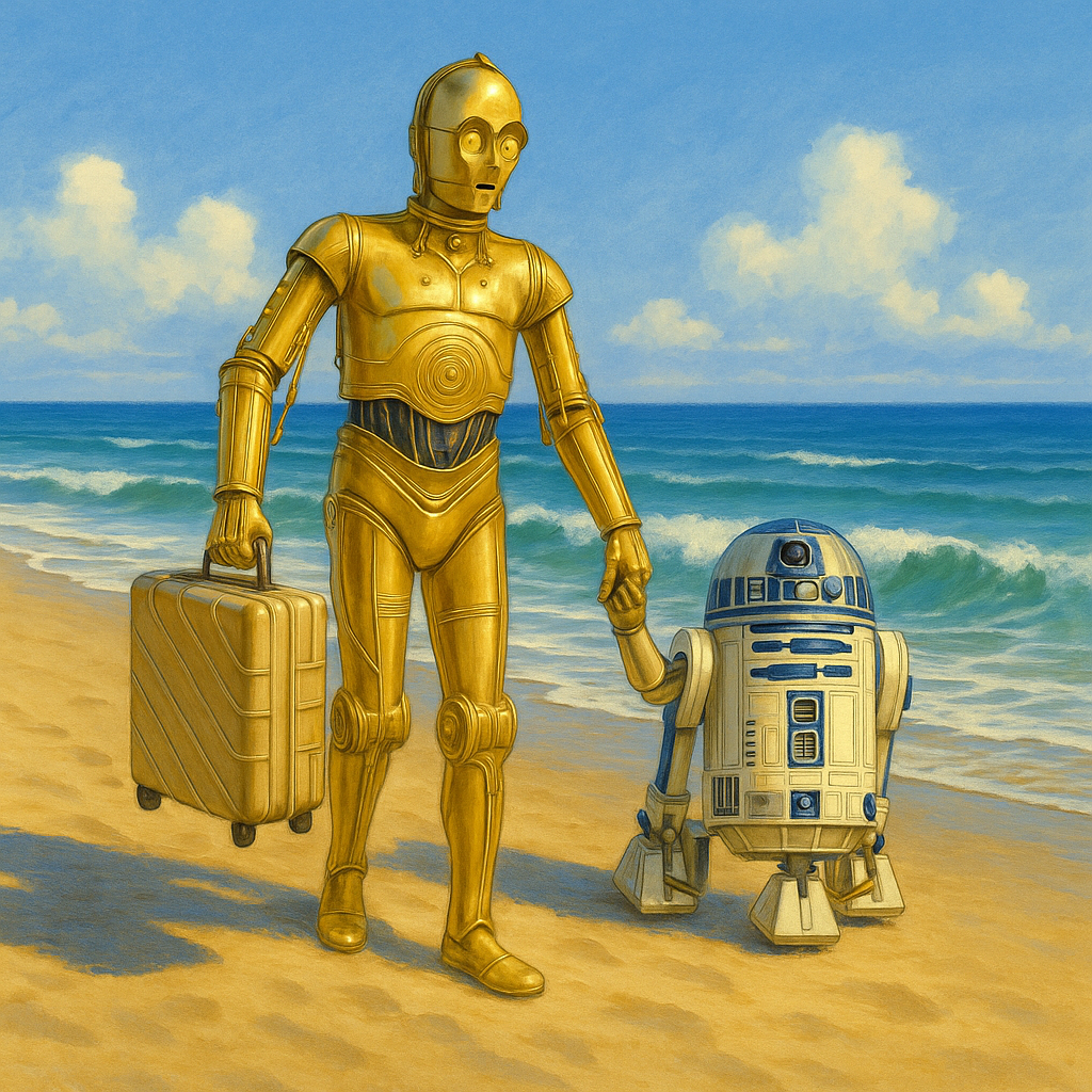 obrzek Roboty ze Star Wars na plaży